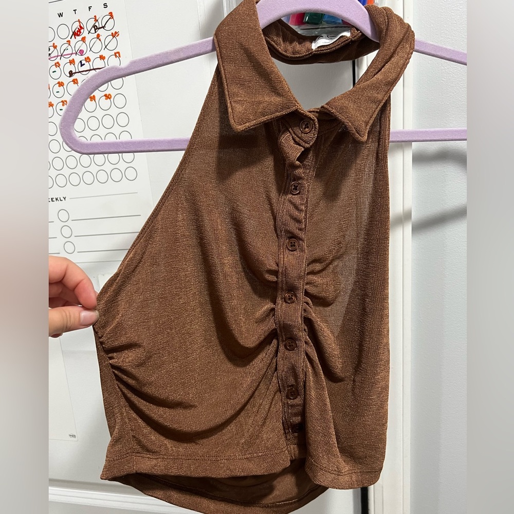 Ardene Contemporary Wear brown open back touched front top